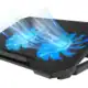 Refrigeração de notebook com ventiladores azuis iluminados, alta performance.