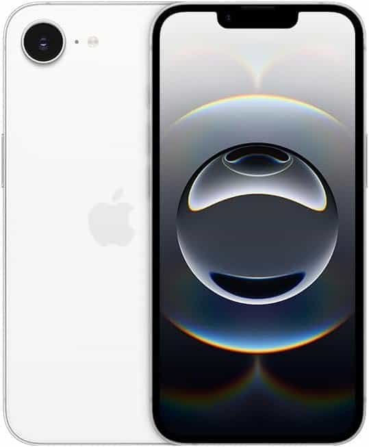 IPhone 13 branco com tela de alta resolução mostrando o design moderno e câmeras duplas avançadas.