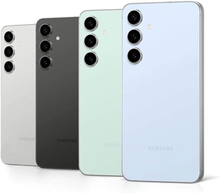 Câmeras traseiras de smartphones Samsung Galaxy S21, diversos cores disponíveis.