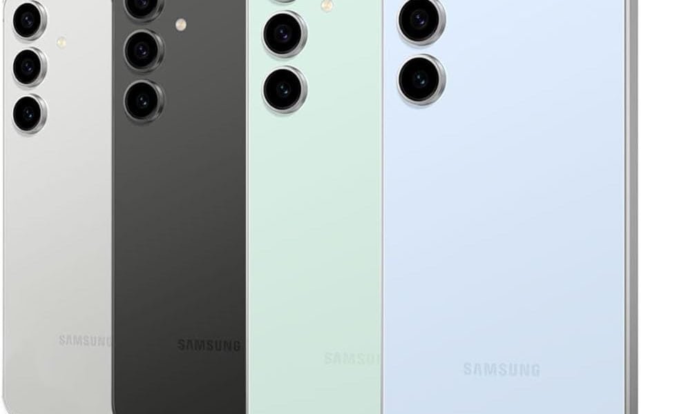 Câmeras traseiras de smartphones Samsung Galaxy S21, diversos cores disponíveis.