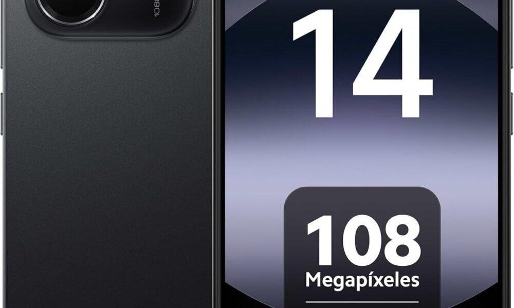 Câmera traseira do smartphone Redmi Note 14 com múltiplas lentes e alta resolução.