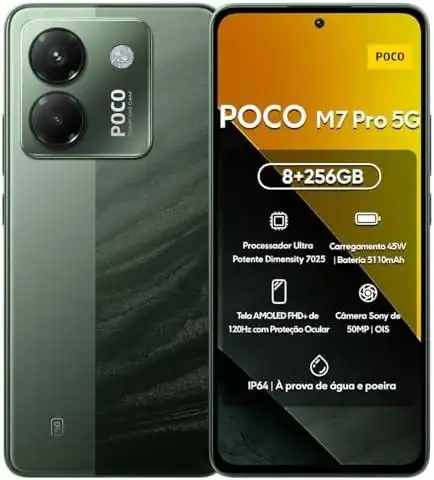 Câmera tripla POCO M7 Pro 5G com flash e detalhes em destaque.