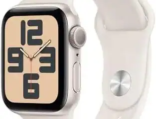 Smartwatch Apple Watch branco com design moderno e funções de saúde e fitness.