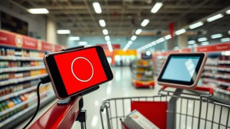 Smartphone com tela de pagamento no supermercado.