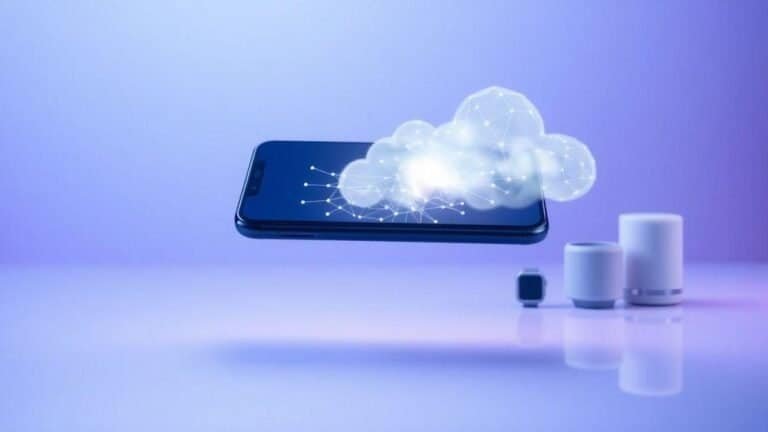 Nuvem de dados conectada a smartphone com tecnologia de nuvem e internet das coisas.