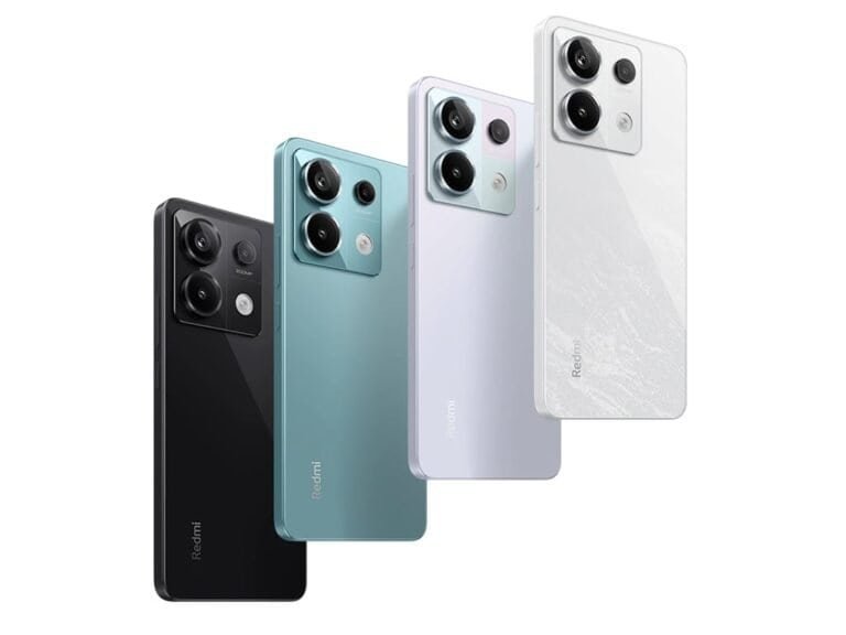 Câmeras de smartphones Redmi com múltiplas lentes em cores preto, azul, branco e cinza.