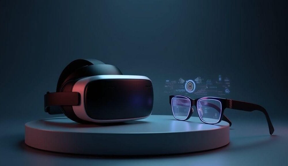 Realidade virtual e óculos inteligentes para tecnologia avançada.