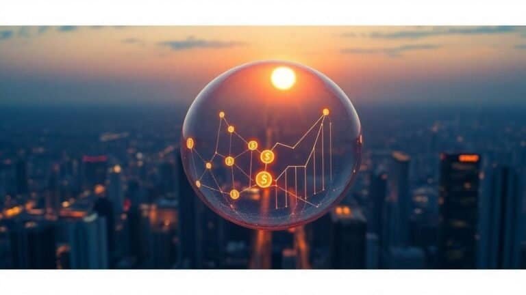 Roteiro de investimento em tecnologia com gráficos financeiros e símbolos de moedas.