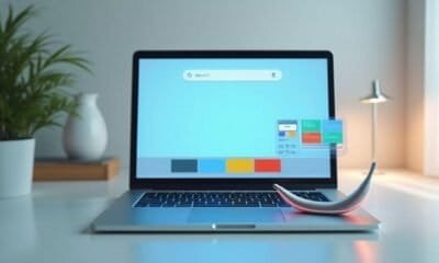 Tecnologia moderna com laptop e gadgets em ambiente de trabalho bem iluminado.