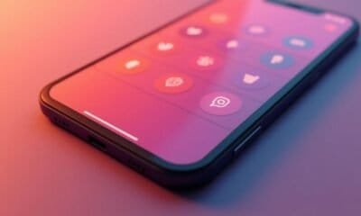 Smartphone com tela cheia e ícones de aplicativos coloridos.