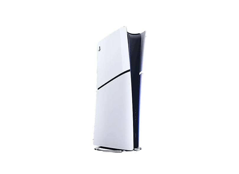 PlayStation 5 branca com design futurista e console de videogame de última geração.