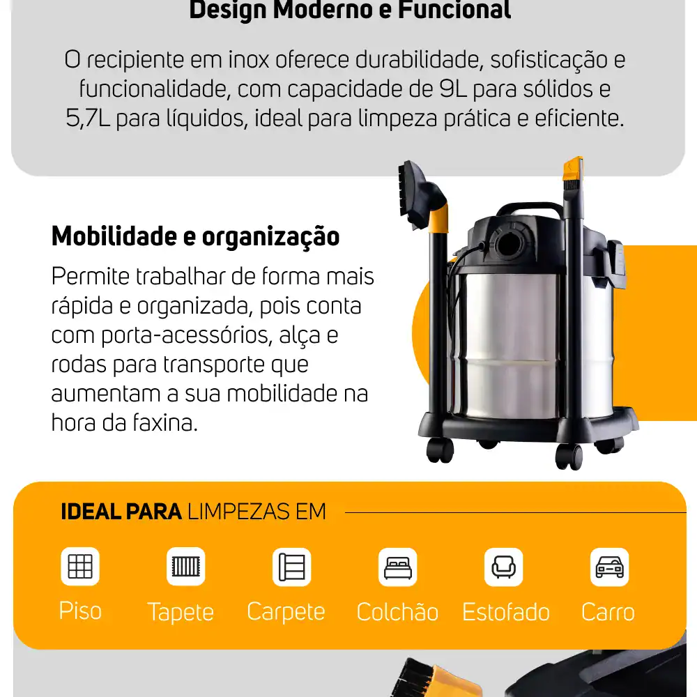 Robô de limpeza industrial inox com design moderno e funcional.
