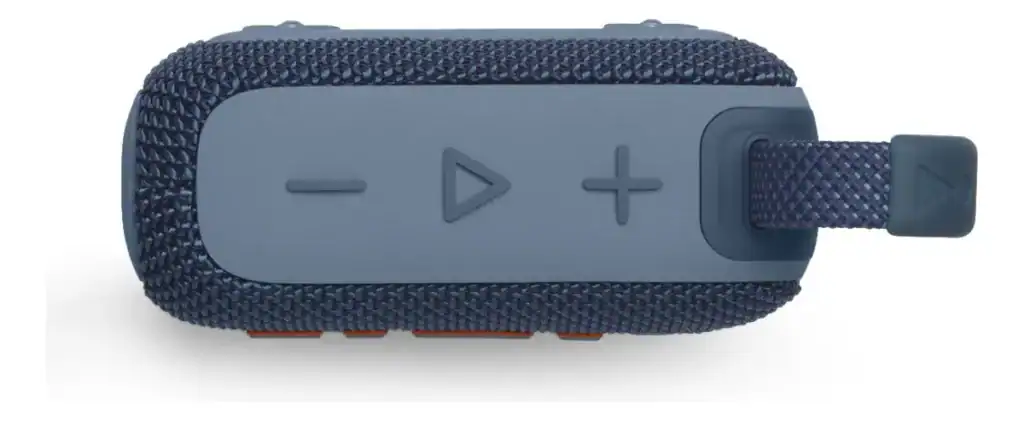 Controle de áudio portátil com design resistente e botões de controle.
