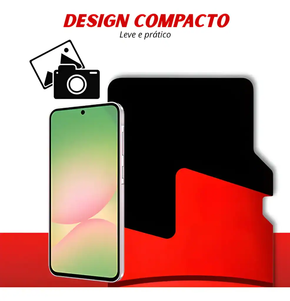 Capa de smartphone com design compacto e leve, ideal para uso prático e moderno.