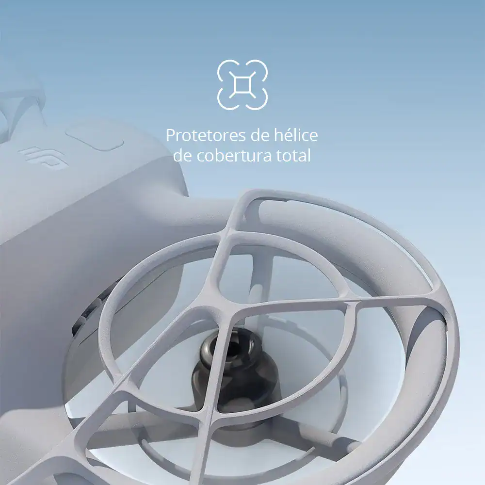Recipiente de drone com protetor de hélice para cobertura de voo seguro.