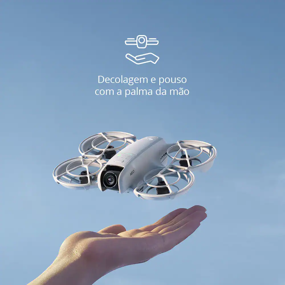 Controle de drones com tecnologia de pouso na palma da mão, fácil e seguro.