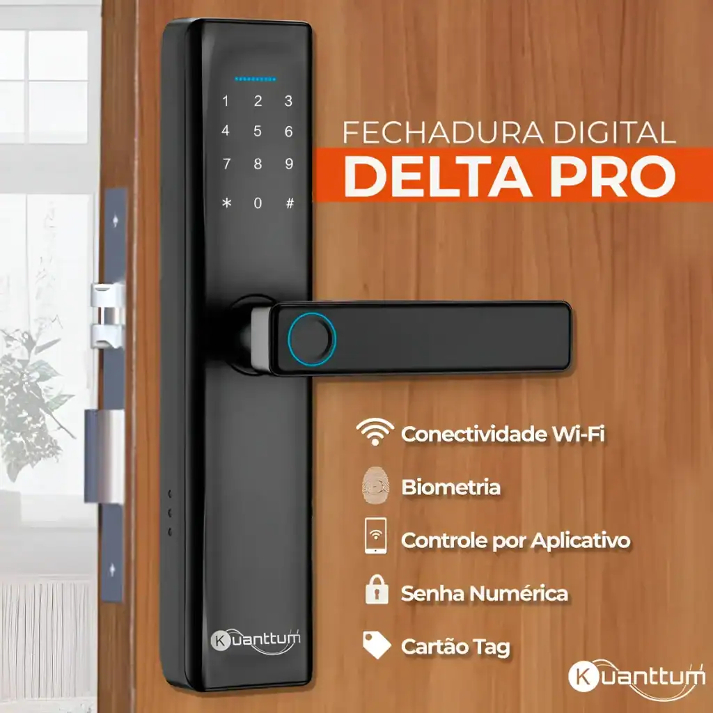 Fechadura digital Delta Pro com biometria e Wi-Fi, controle pelo aplicativo e cartão Tag.