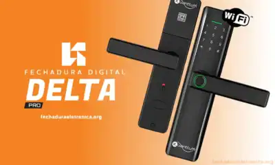 Fechadura digital Delta Pro com leitura biométrica e conexão Wi-Fi para segurança avançada.