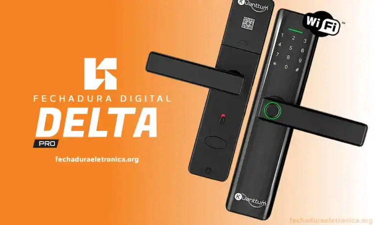 Fechadura digital Delta Pro com leitura biométrica e conexão Wi-Fi para segurança avançada.