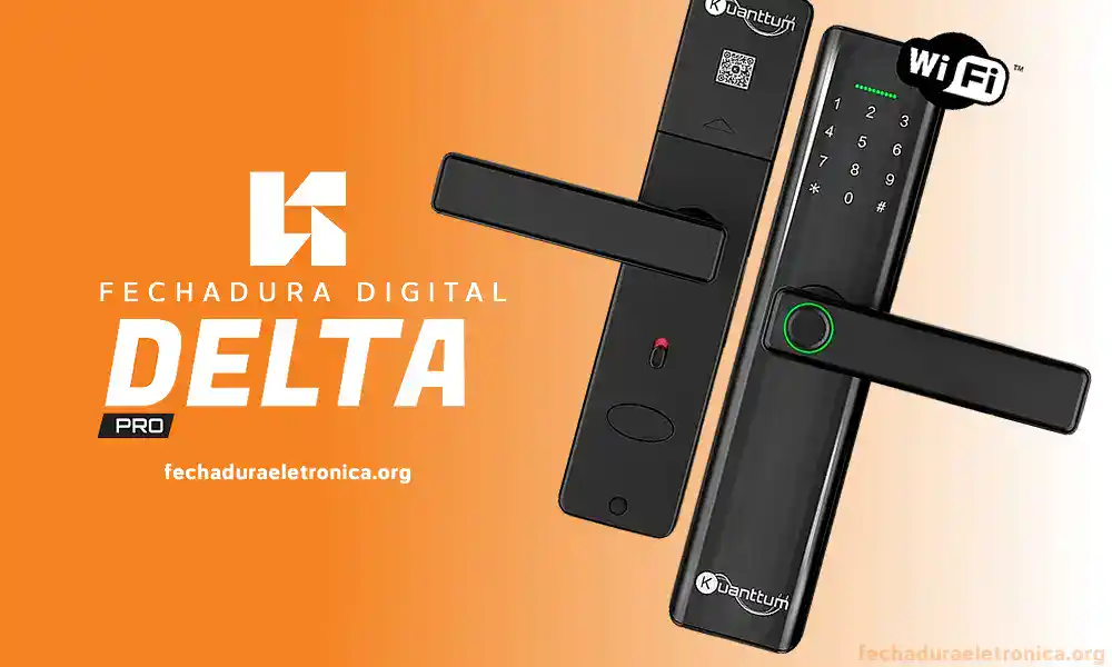 Fechadura digital Delta Pro com leitura biométrica e conexão Wi-Fi para segurança avançada.