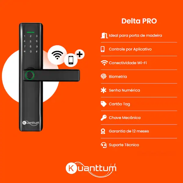 Cadeado inteligente Delta PRO com Wi-Fi e biometria para portas de madeira.