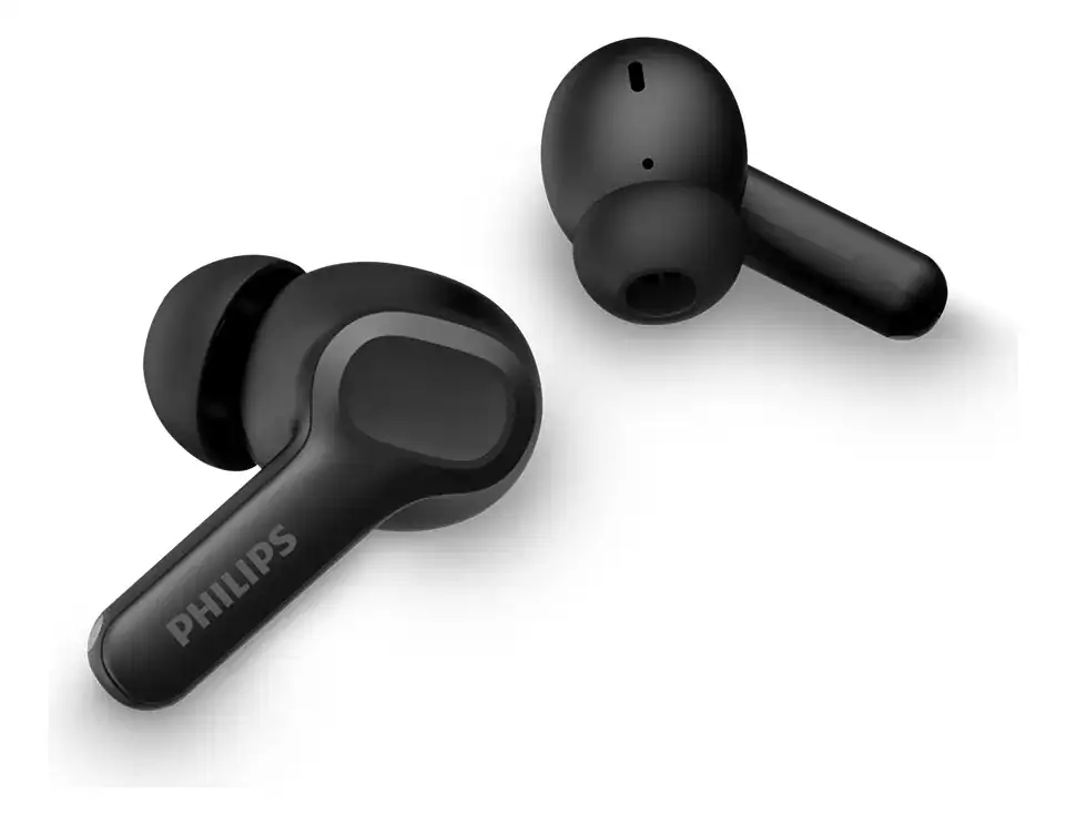 Fones de ouvido sem fio Bluetooth preto com tecnologia de áudio avançada.