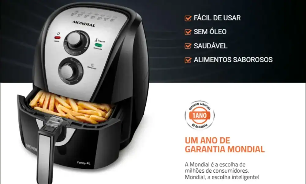 Fritadeira sem óleo Mondial, saudável e fácil de usar, ideal para alimentos saborosos.