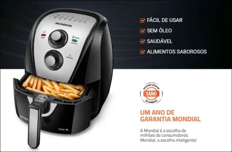 Fritadeira sem óleo Mondial, saudável e fácil de usar, ideal para alimentos saborosos.
