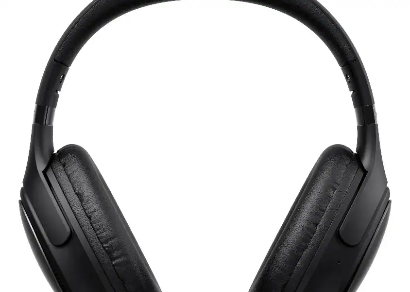Fone de ouvido sem fio preto, alto conforto, qualidade sonora premium.