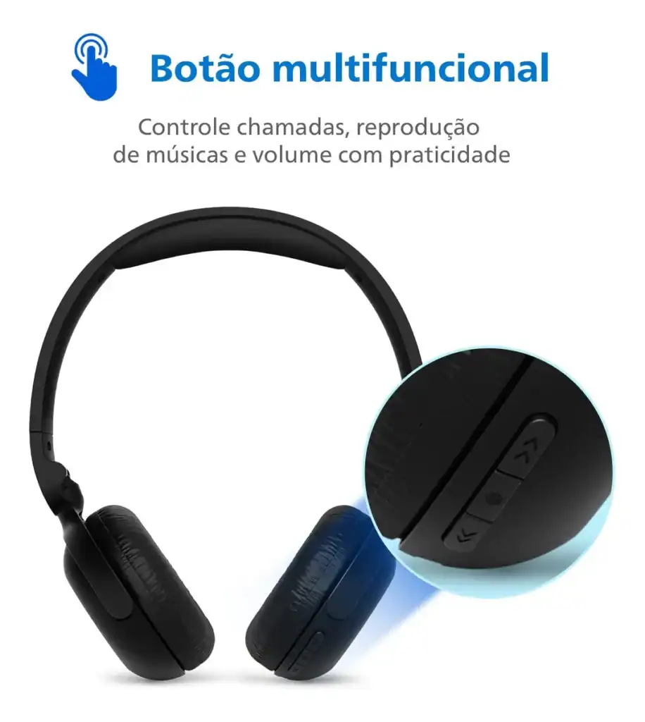 Fone de ouvido Bluetooth com controle remoto flexível e ajuste confortável.
