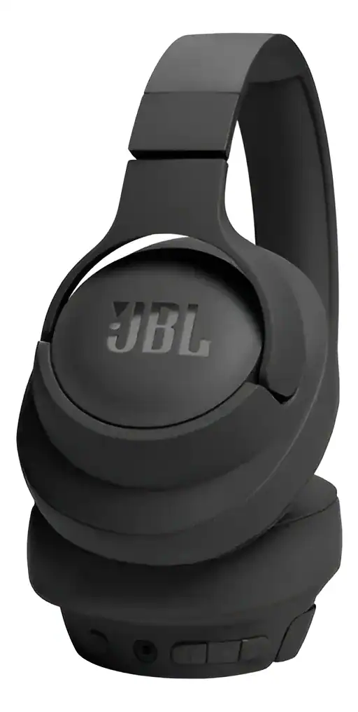 Fone de ouvido JBL sem fio, preto, com microfone e controle de volume.