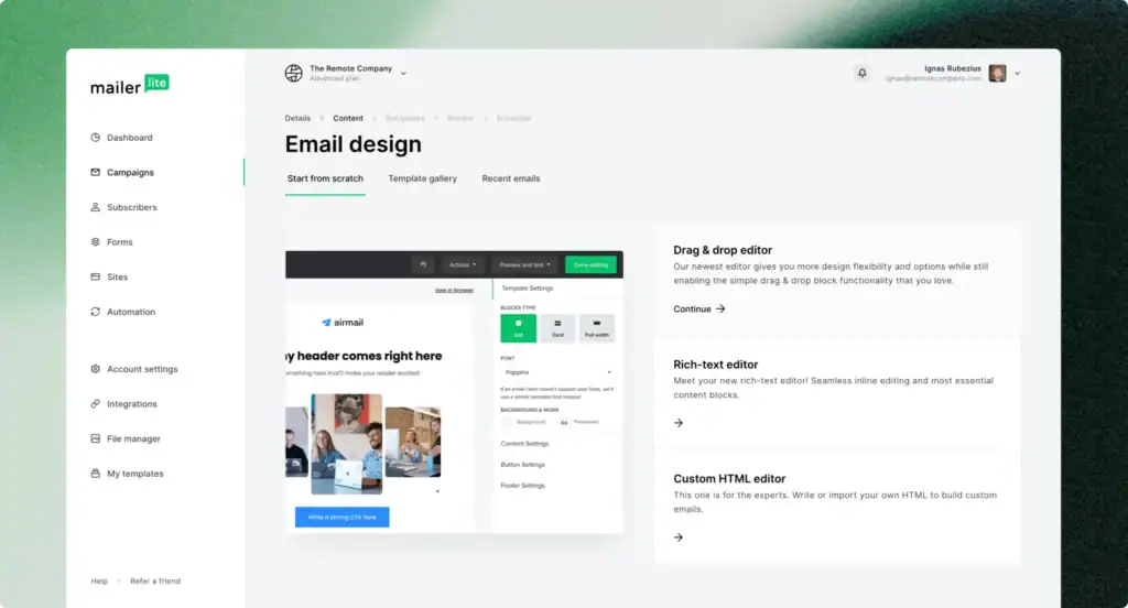 Mailer lite plataforma de criação de emails marketing.