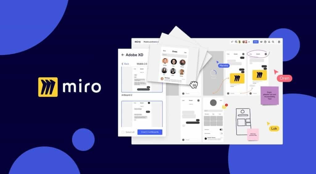 Design de interface de software de colaboração online com recursos de prototipagem.