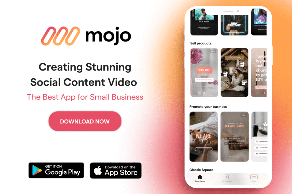 Criação de vídeos sociais impactantes com o aplicativo Mojo, ideal para pequenos negócios.