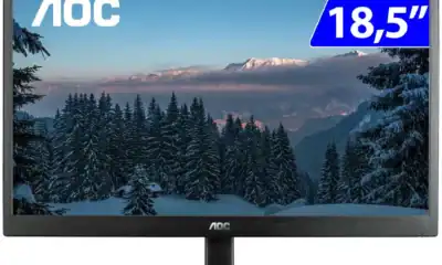 Monitor LED AOC de 18,5 polegadas com tela widescreen para trabalho e jogos.