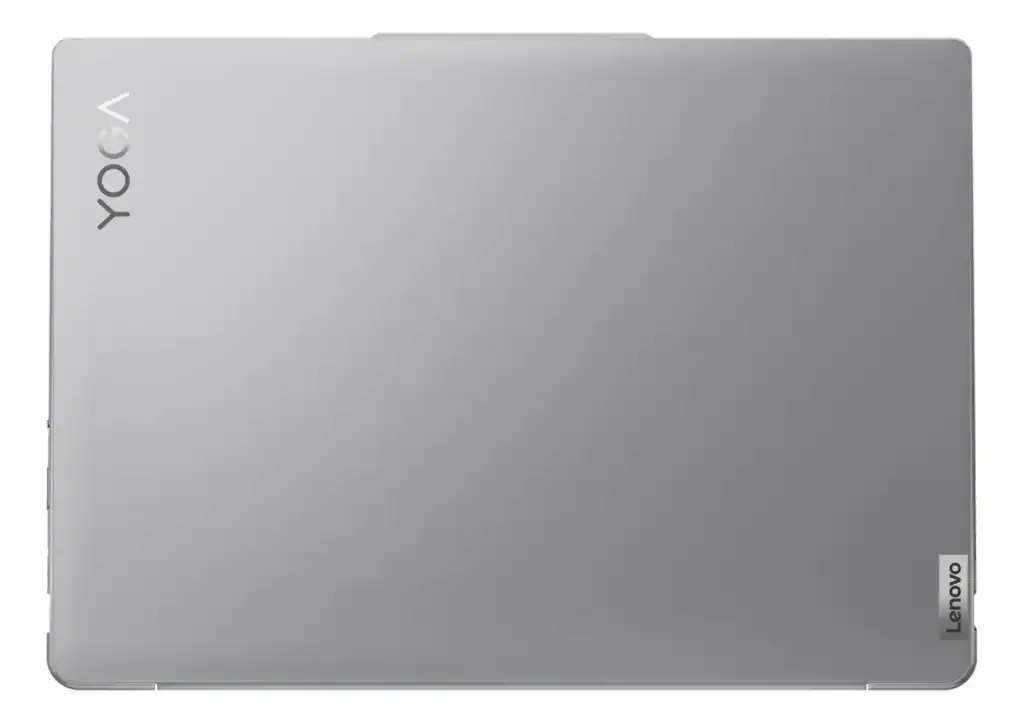 Laptop Lenovo Yoga prateada, portátil ultrafino com design moderno e tecnologia avançada.