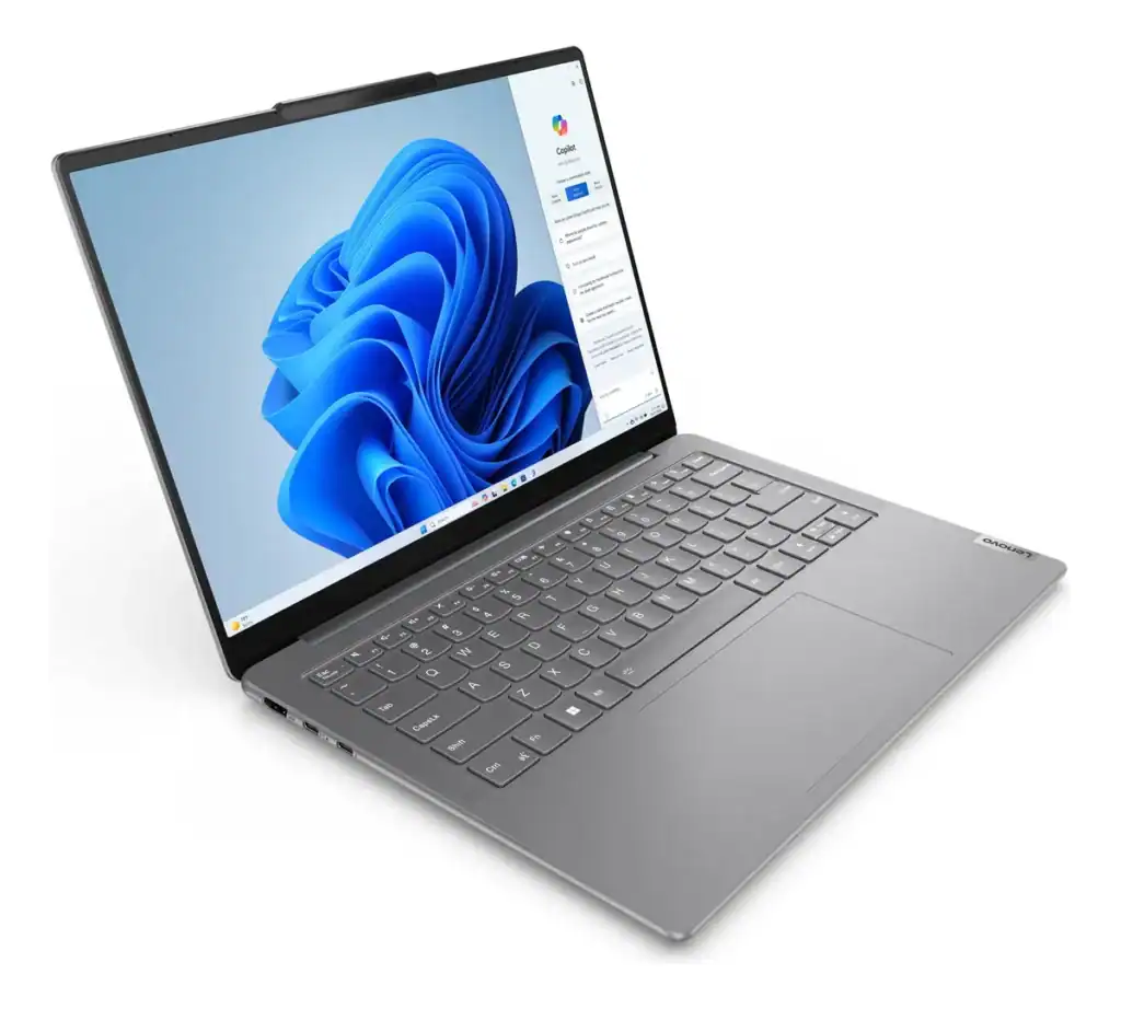 Notebook Lenovo com tela full HD e teclado brasileiro compacto, ideal para trabalho e estudos.