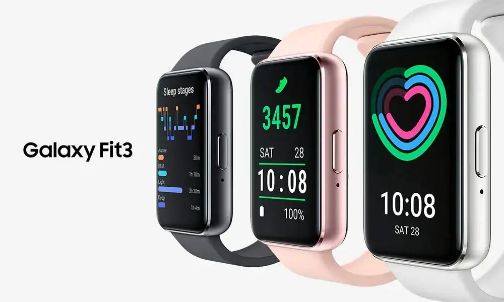 Relógio inteligente Galaxy Fit3 com tela AMOLED e diversas funções de monitoramento de saúde.