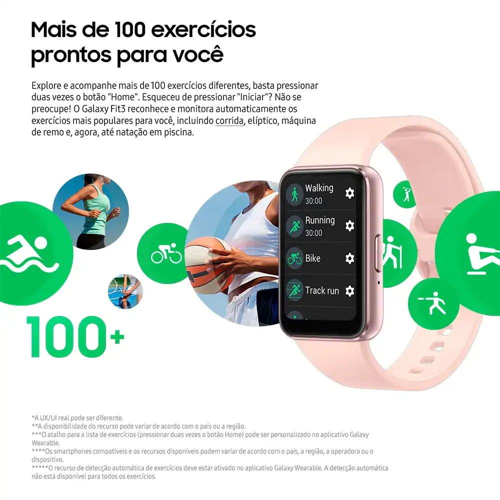 Treinamento de exercícios físicos e saúde com Samsung Galaxy Fit3.