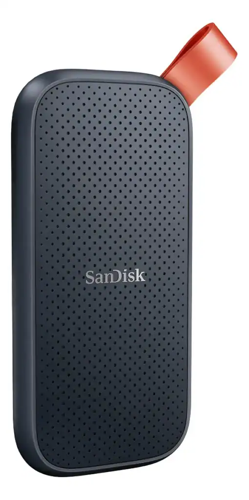 Cartucho de armazenamento portátil SanDisk com porta USB, compacto e resistente.