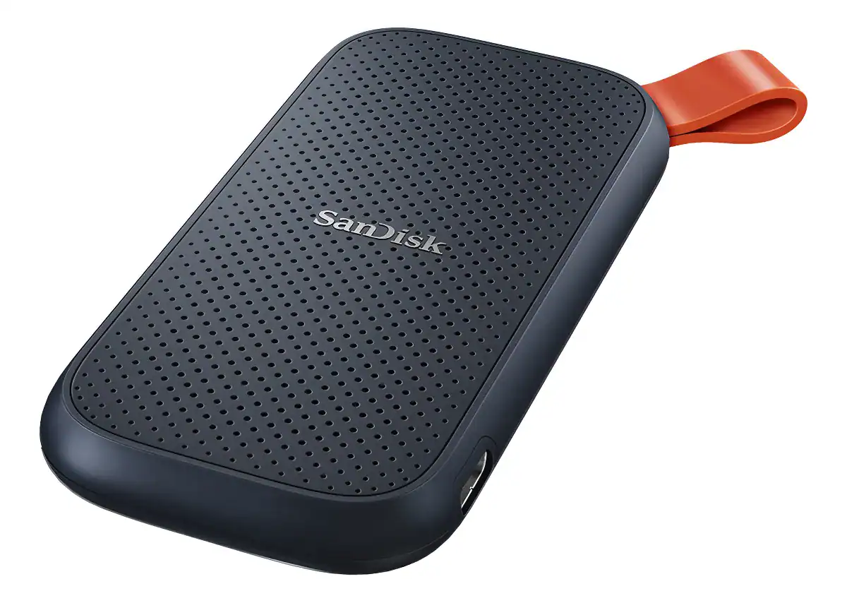 Sandisk portátil externo com conexão USB-C, armazenamento rápido e confiável.