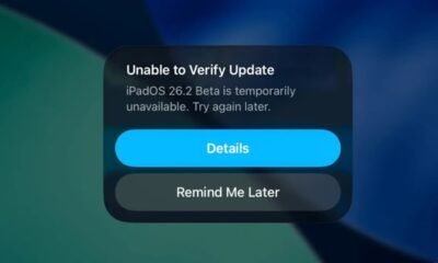 Atualização do iPadOS com erro de verificação de atualização.