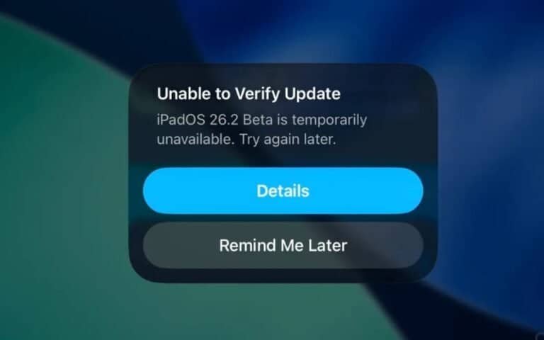 Atualização do iPadOS com erro de verificação de atualização.