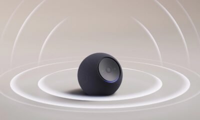 Bluetooth alto-falante portátil preto com controle de volume e luz LED, design compacto e moderníssimo.