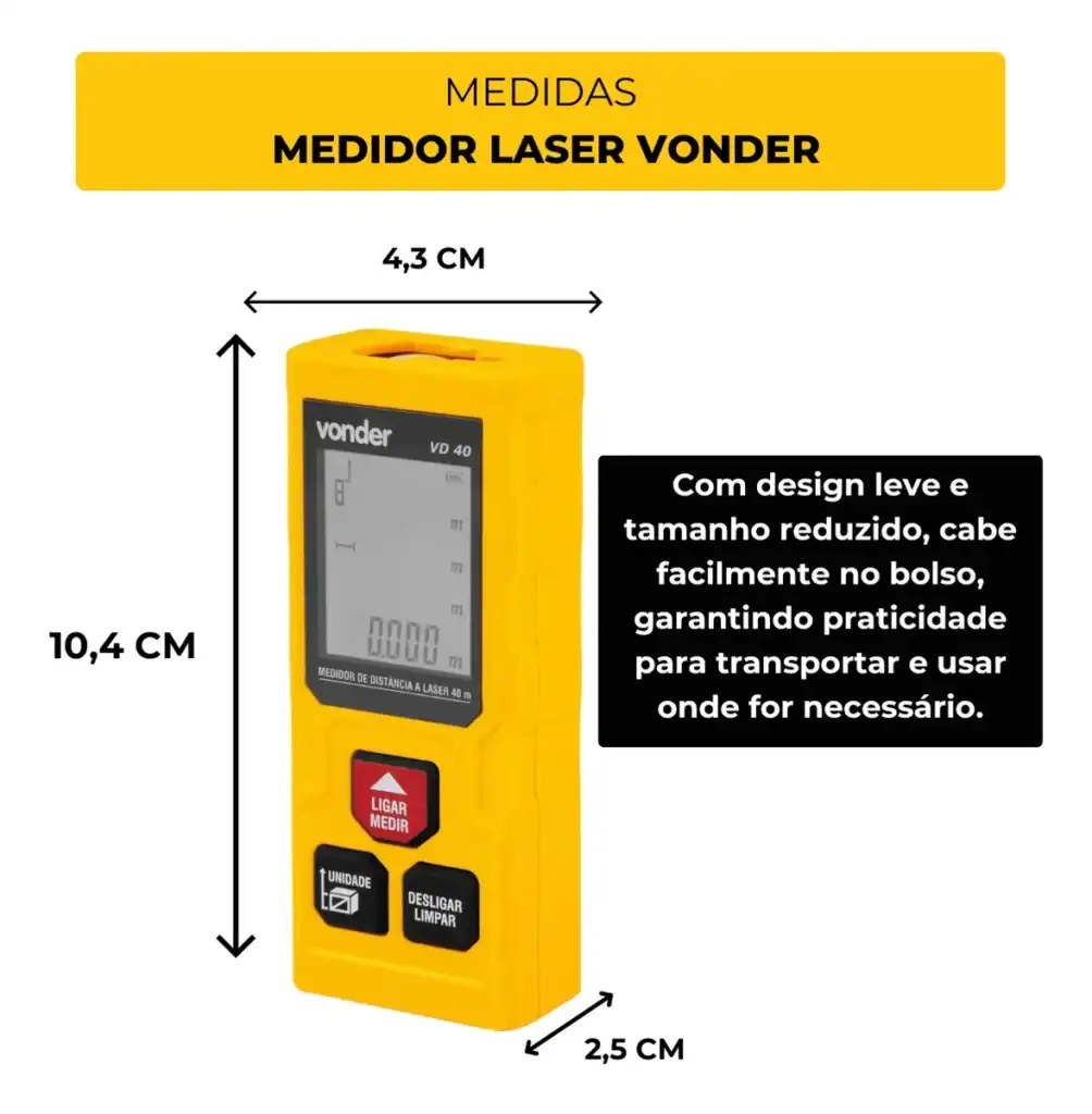 Dispositivo de medição a laser compacto e prático para construções e projetos.