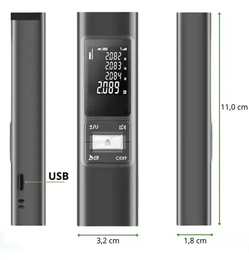 Medidor de ambiente portátil com USB e tela LCD.
