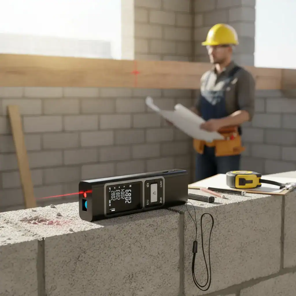 Medidor de distância a laser profissional em construção civil.
