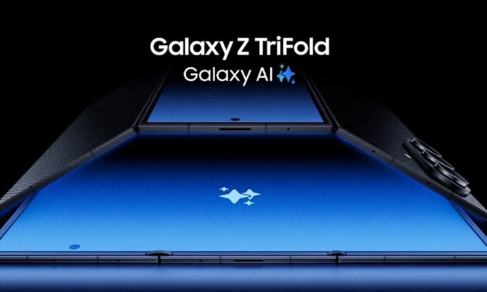 Imagem do celular Galaxy Z Fold com design inovador e tecnologia avançada.