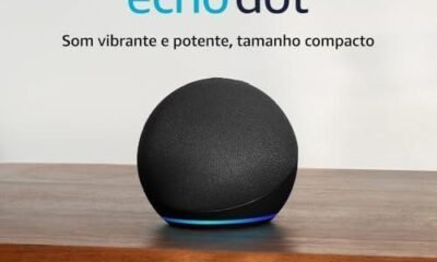 Echo Dot, alto-falante inteligente compacto com som vibrante e recursos de detecção de movimento.