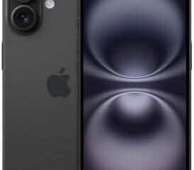 Smartphone iPhone 13 preto com câmeras duplas e tela de alta resolução.